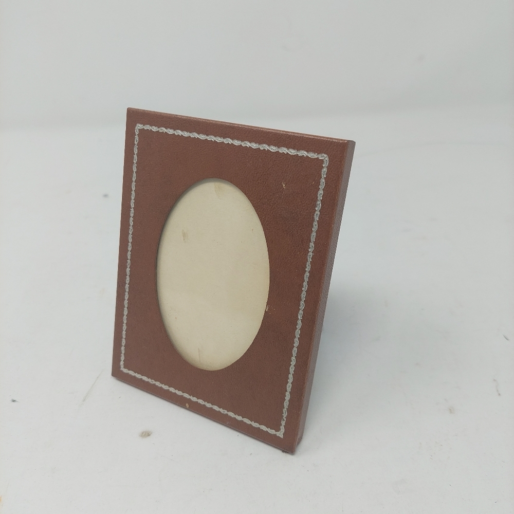 Brown Miniature Vintage Portrait Photo Frame 3.5x4.5 With Stand Oval Opening